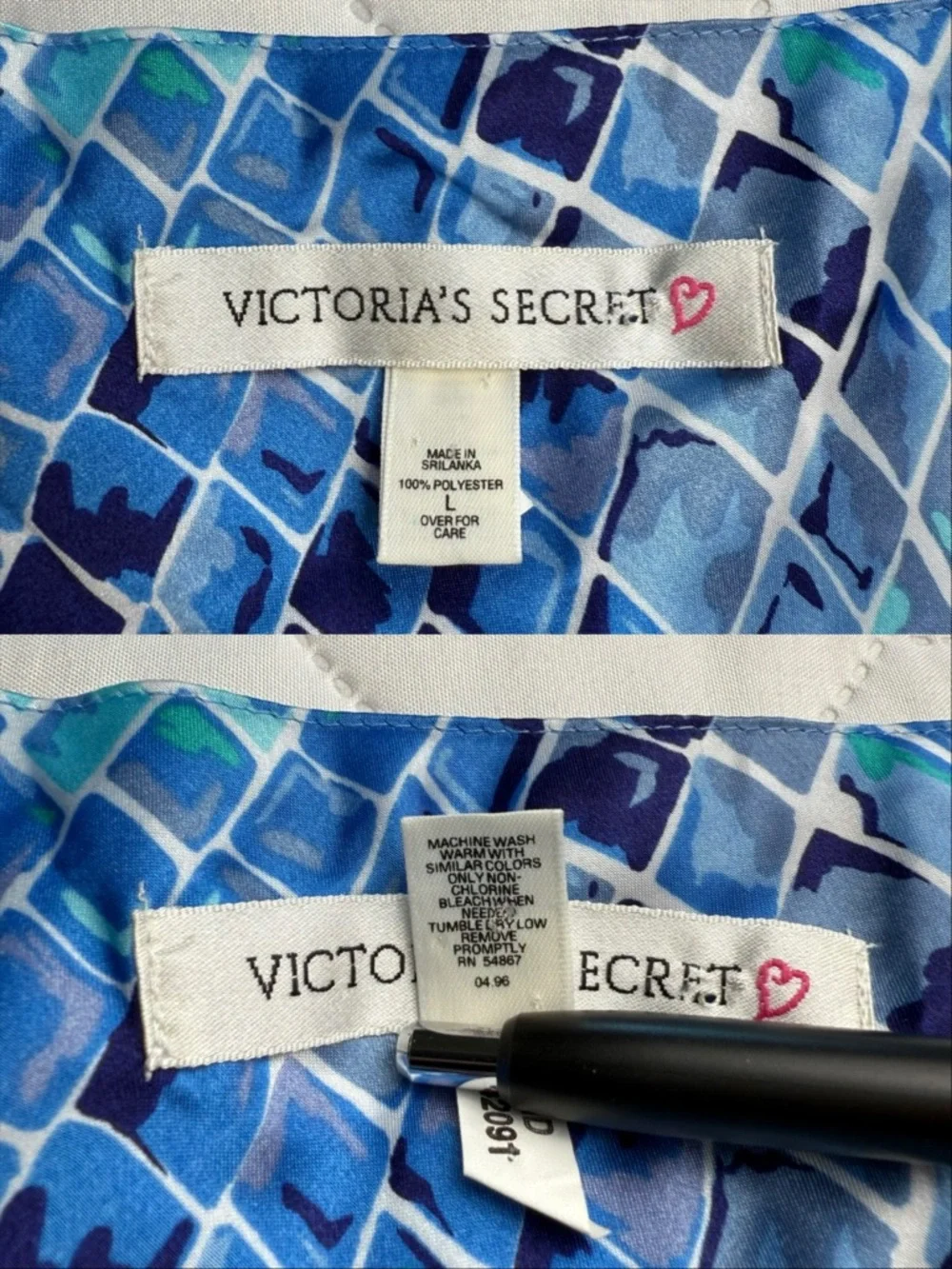 Vintage 90s Victorias Secret Mosaic Reptile Blue Babydoll Slip Nightie Large - Picture 10 of 11